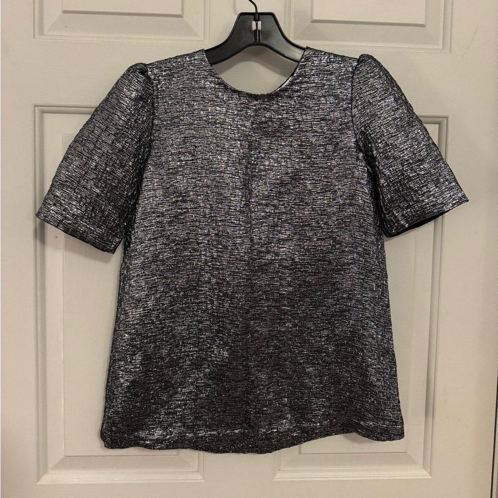 Kate Spade Short Sleeve Silver Metallic Blouse Size 0